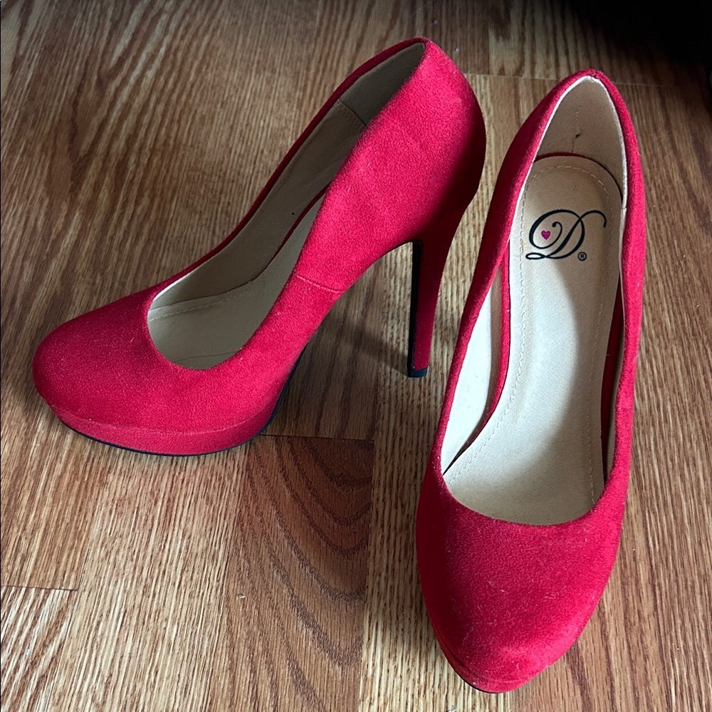 Dollhouse Red Suede Platform Stiletto Pumps